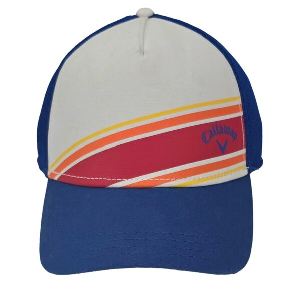 Callaway Golf Hat Stripe Snapback Cap Mesh Back Adjustable Blue White Red OSFA - Picture 2 of 5